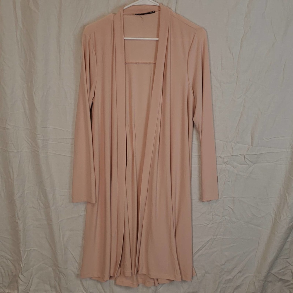 Pink Open Front Long Cardigan Stretch Knit size M/L